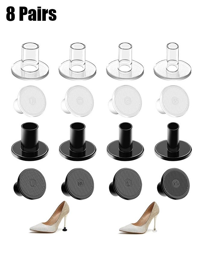 8 أزواج واقيات الكعب العالي للأحذية ذات الكعب العالي ، أحذية نسائية كعب التوفير سدادة للعشب / الأرضية غير المستوية / حفل الزفاف / الأحداث الخارجية (واضح / أسود) - Image 1